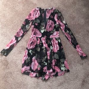 Black & pink floral romper. Never worn lace sleeve